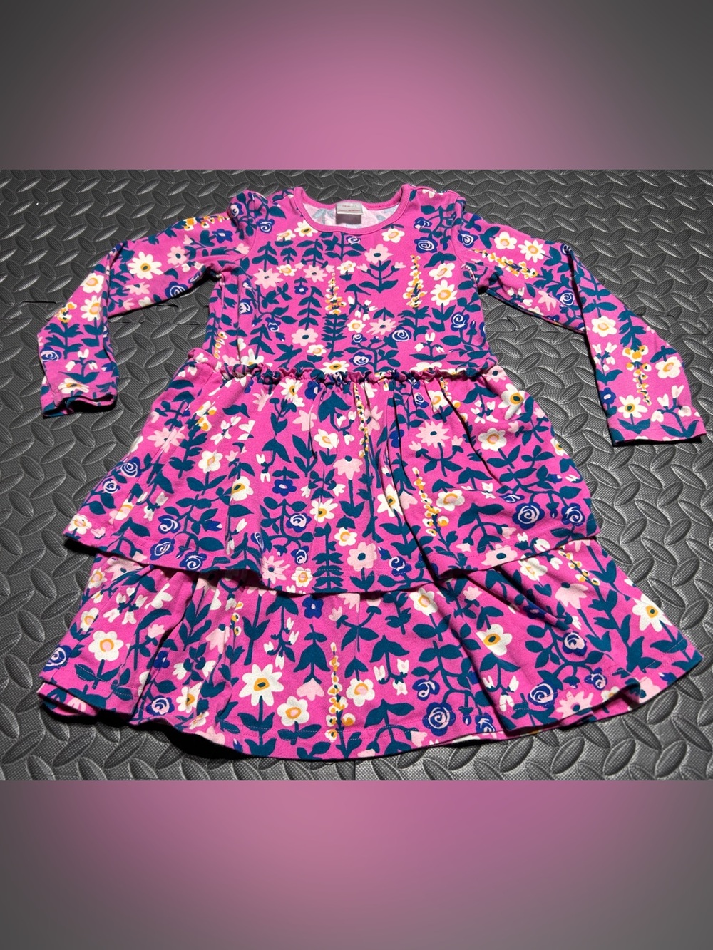 Hanna Andersson Girls Pink Floral Tiered Long Sleeve Dress
